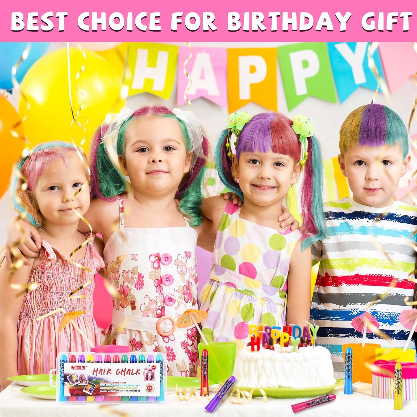 Hair Chalk for Girls - 12-Color Washable Temporary Hair Dye | Perfect Gift for Ages 5-13