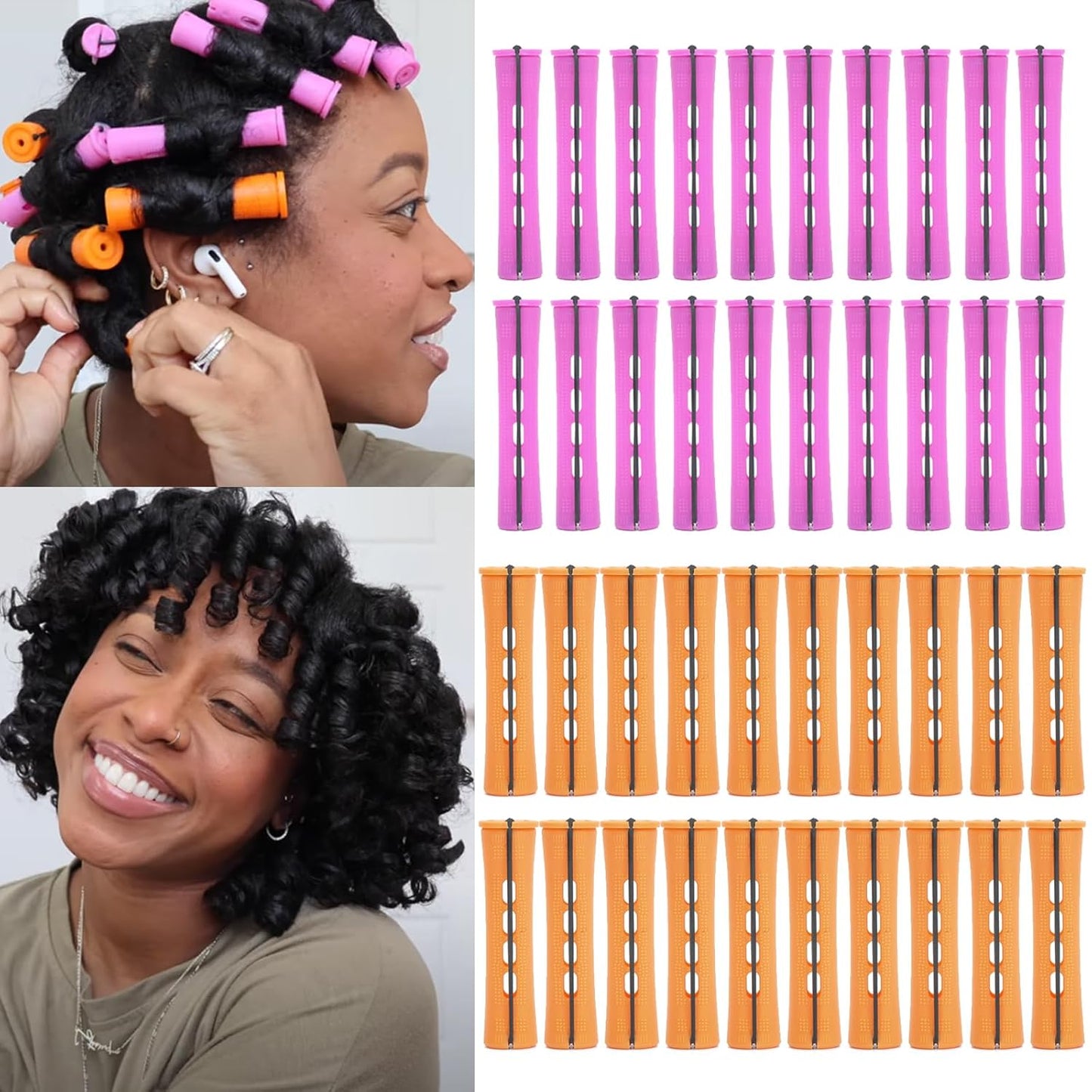 Perm Rods for Short Hair - 40 Pcs Beige Plastic Curlers for Black Women | Medium Size Peach Hair Rollers