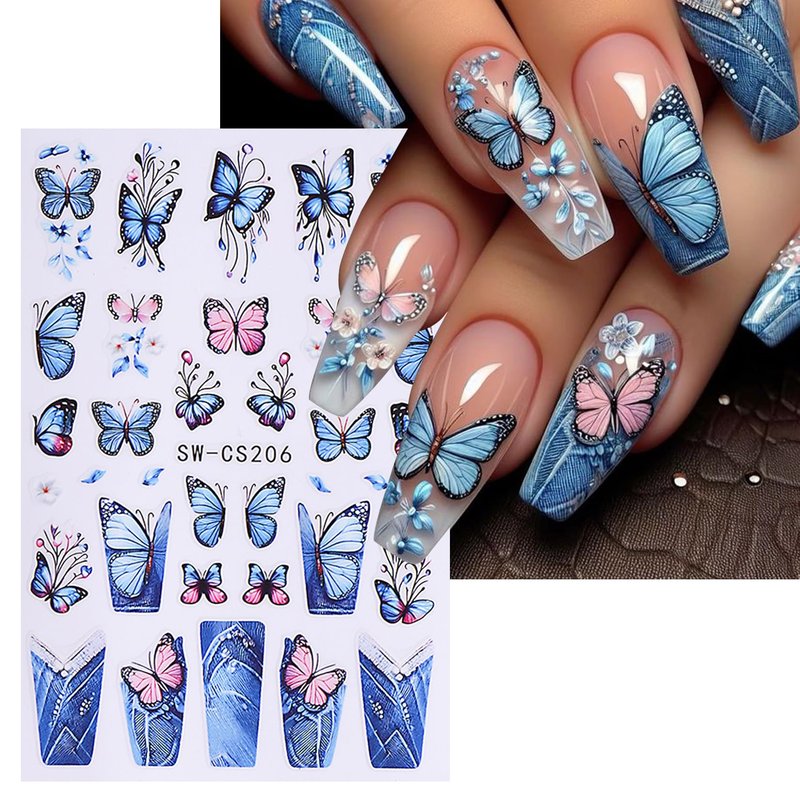 Flower Stickers for Nail Art Decals - 12 Sheets Spring Butterfly Nail Stickers with Tweezers 3D Floral Leaves Plant Nail Art Designs DIY Self Adhesive Daisy Blossom Nail Supplies Decorations
