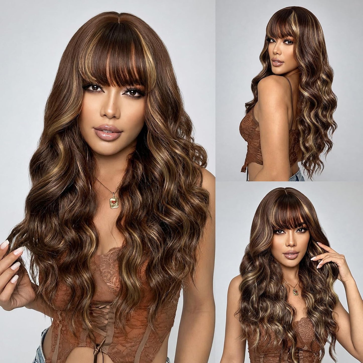 NOSTALGIA Black Wig - Long Curly Wavy Synthetic Wig with Bangs for Women | Perfect for Daily or Party Wear