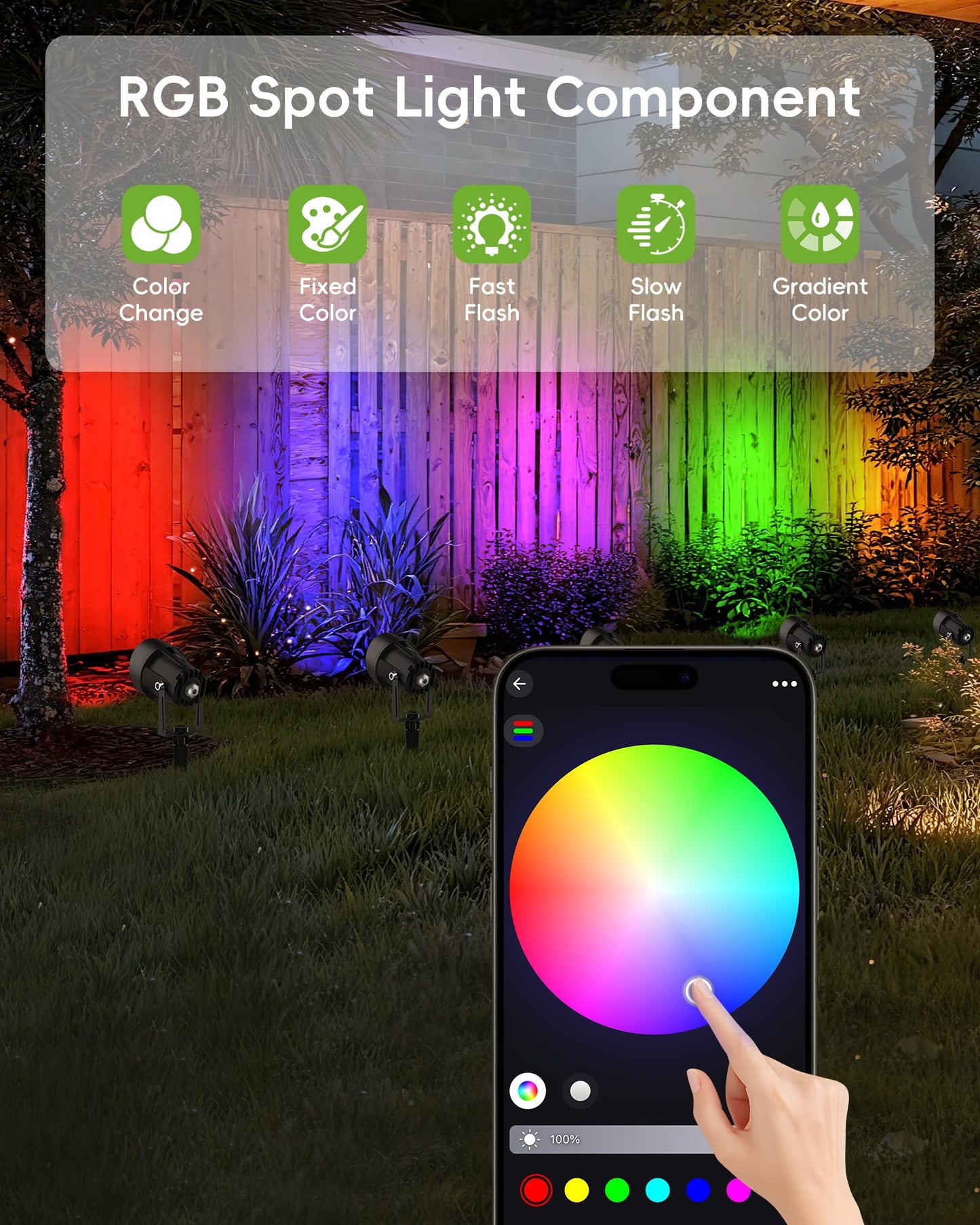 CORESLUX Spot Lights Outdoor, RGBW LED Landscape Lights with APP & Remote Control, Music Mode, DIY Scenes, Timing, IP65 Waterproof Outdoor Landscape Lights for Path Garden Yard