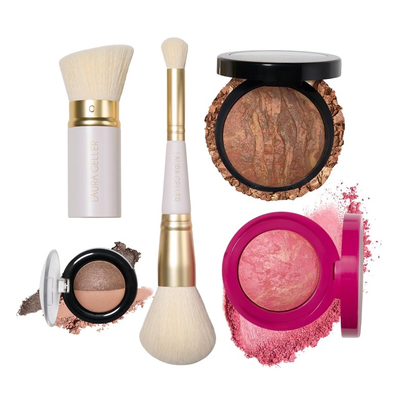 Laura Geller Daily Routine Kit - Limited Edition Makeup Set for Mature Skin | Includes Baked Foundation, Blush & Kabuki Brush