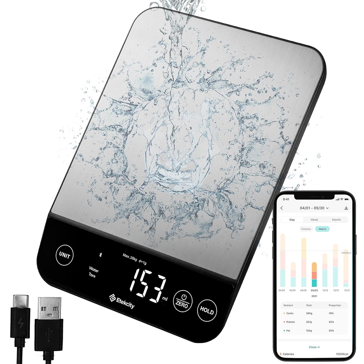Digital Kitchen Scale - Accurate Grams & Ounces Measurement for Weight Loss, Baking & Meal Prep | Medium 304 Stainless Steel