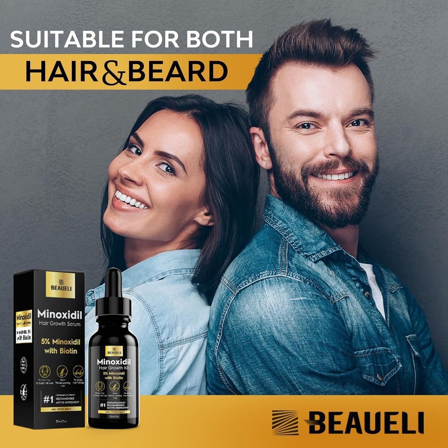 Minoxidil Beard Growth Kit for Men & Women - Hair Regrowth Treatment 5% | Black