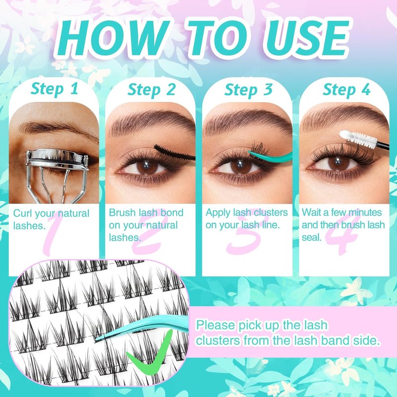 Manga Lash Clusters Kit - 8-16mm C Curl Natural Wispy Eyelashes | 108pcs Individual Lashes with Bond, Seal Remover & Tweezers