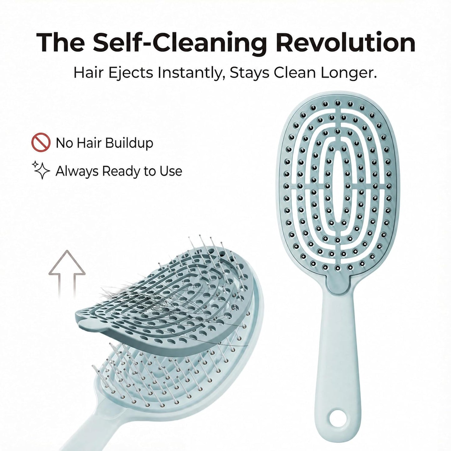 Self-Cleaning Hair Brush - Curved Vented Design for Fast Blow Drying | Mint Green, Ideal for All Hair Types