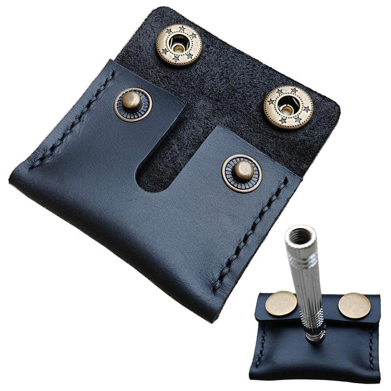 MEEBOY Handmade Leather Safety Razor Travel Cover, Double Edge Razor Head Protective Sheath For men Fits Most Safety Razors (Black)