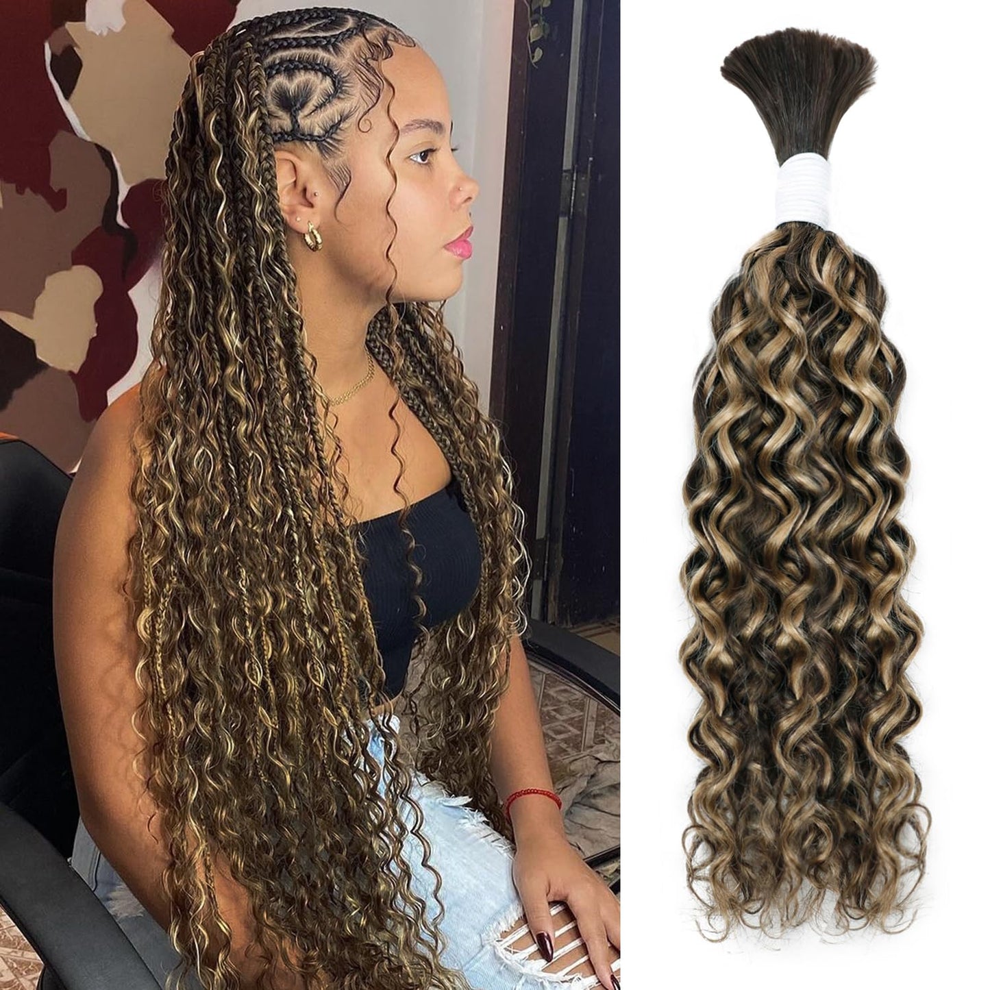 Body Wave Curly 4/27 Human Braiding Hair - 100g One Bundle for Boho Braids | 18 Inch