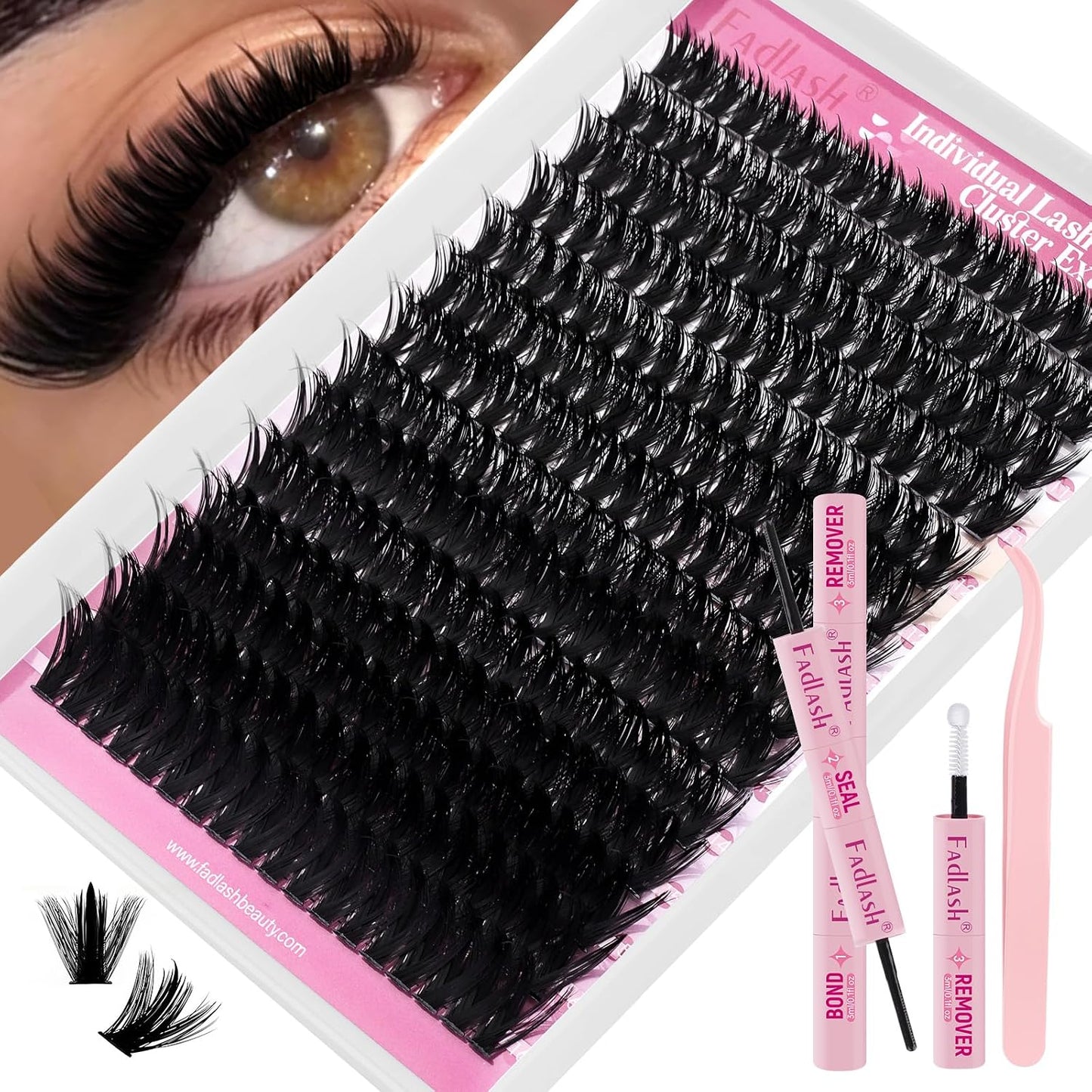FADLASH 3 in 1 Lash Bond & Seal Remover Set - Gentle Formula for Cluster Lashes | 72-Hour Hold