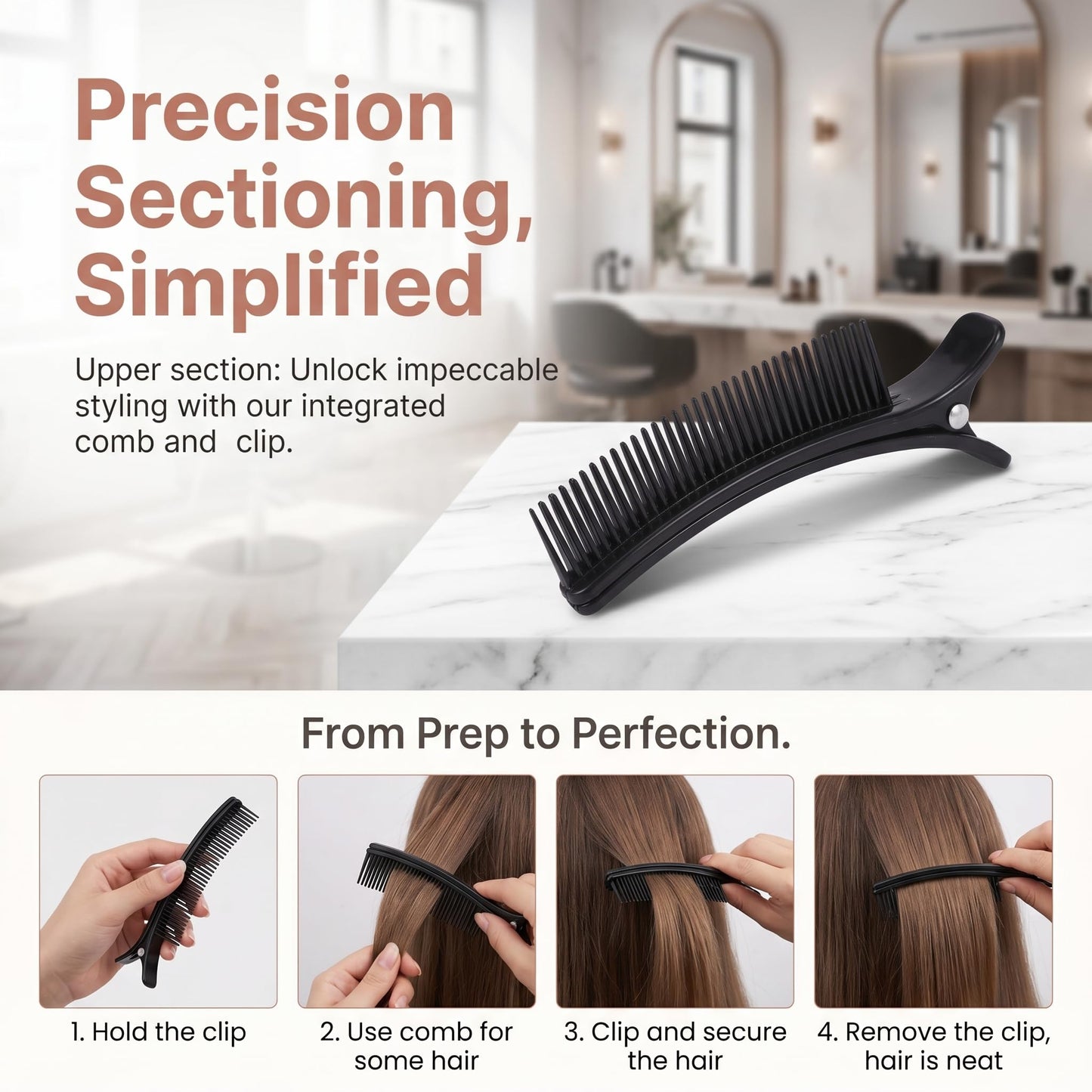 2pcs Hair Sectioning Clips Stylist Nonslip Hair Clips Comb for Professional Salon Sectioning Haircuts Dying DIY Accessories