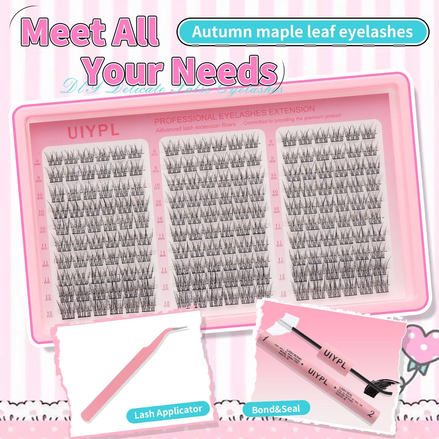 UIYPL Lash Clusters Kit-Cluster Eyelash Extensions. Eyelash Extension Kit. Volume Lash Clusters. Pro Lash. False Eyelashes & Adhesivesc. (Fishtail 180pcs)