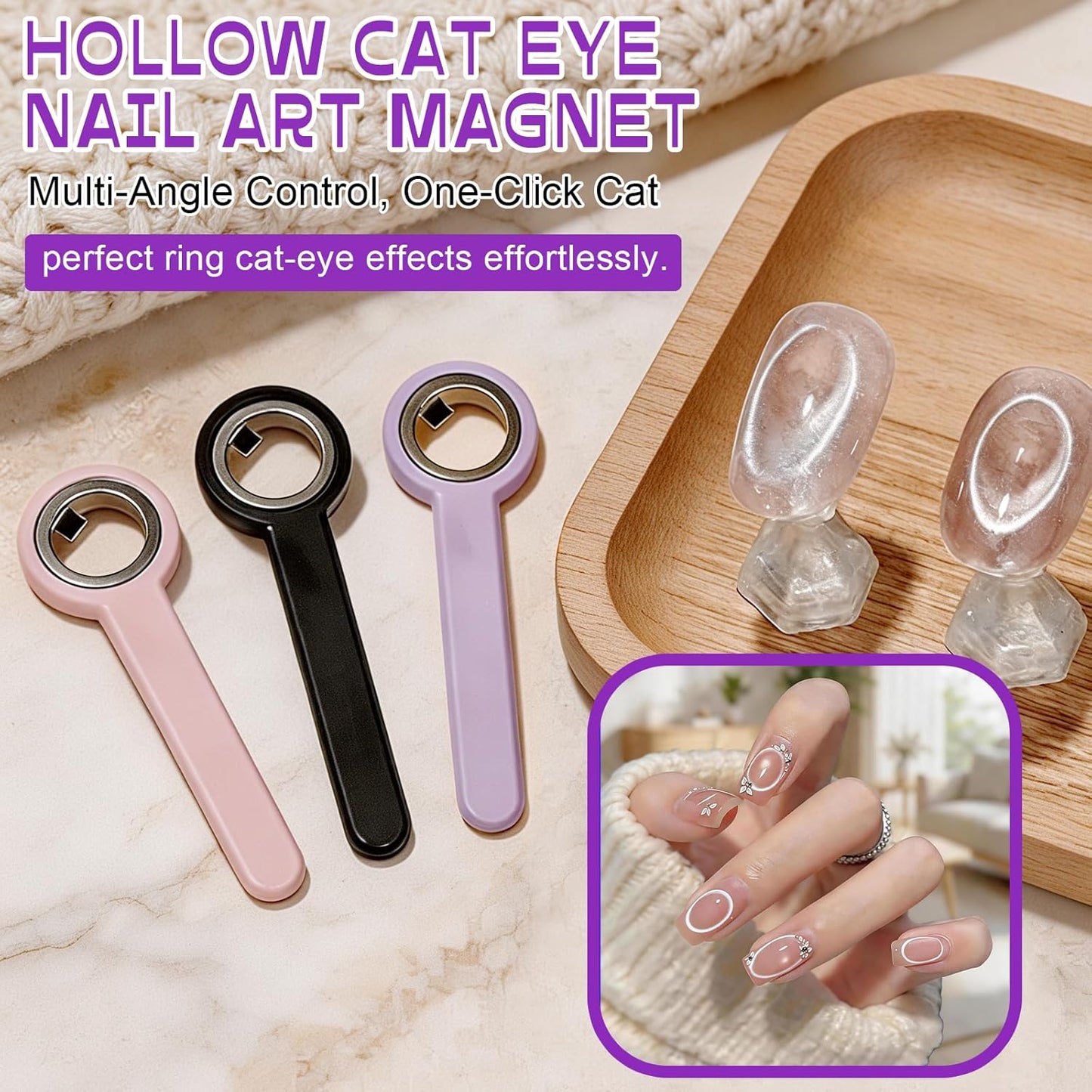 Cat Eye Nail Magnet Tool - 3 Pcs Ring-Shaped Design for Stunning Nail Art | Portable 2-in-1 Circle & Y Shape
