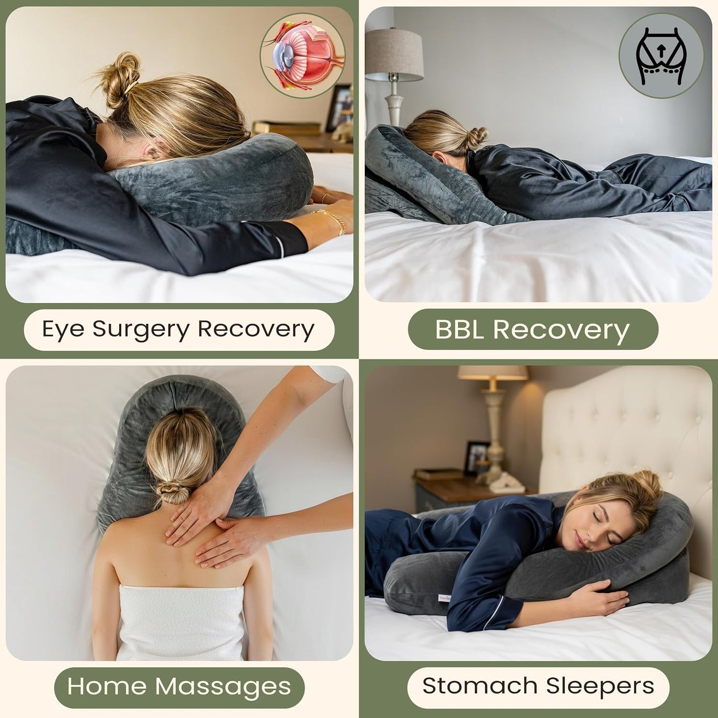 Face Down Pillow for Eye Surgery | 3-Vent Design for Easy Breathing - Vitrectomy & BBL Recovery, CertiPUR-US® Memory Foam