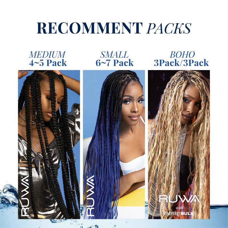 Sensationnel Ruwa prestretched braiding hair - 3x 48 inch water repellent kanekalon fast dry synthetic sports itch free (1 pack, 1B OFFBLACK)
