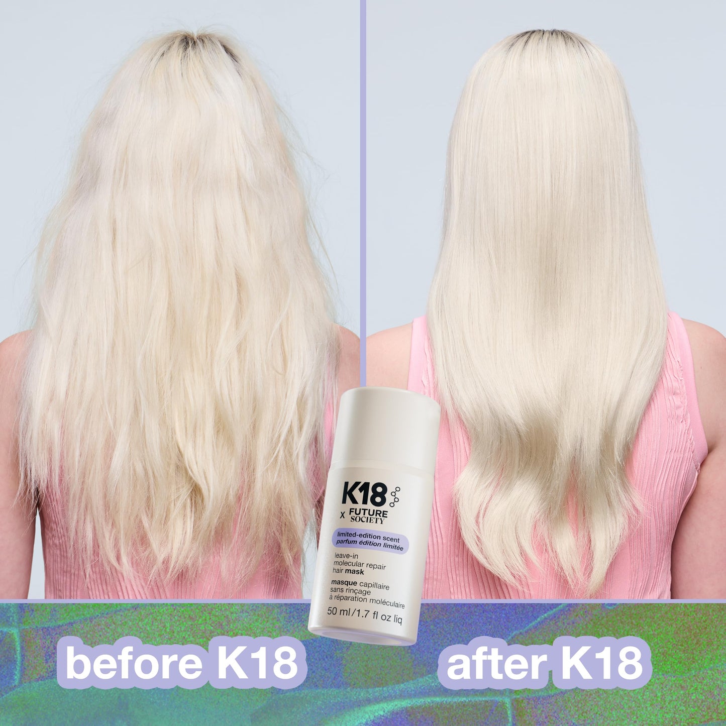 K18 x Future Society Leave-In Molecular Repair Hair Mask - Limited-Edition Scent Peptide Hair Treatment Mask for Bleach, Color, Chemical + Heat Damaged Strands - Damage Reversal in 4 Mins (1.7 Fl oz)