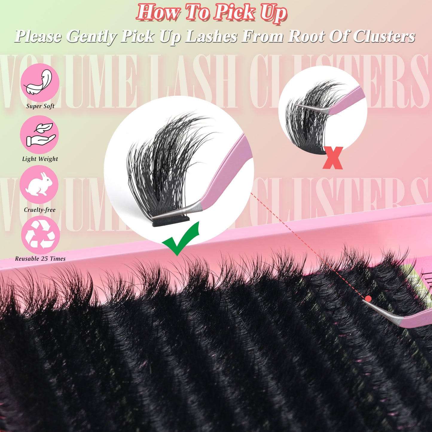 Thick Lash Clusters 300D Extra Volume With Spikes,14-22mm Dramatic Mega D Curve Glam Looking,Full & Bold Cluster Eyelash Extensions,Locked Band No Shedding,Reusable Faux Mink Cluster Lashes-Hiklasy