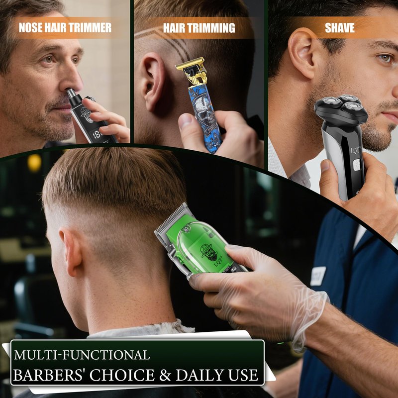 LQT Hair Clippers for Men, 4 Pcs Professional Cordless Rechargeable Transparent Plastic Clipper Set Body Trimmer Electric Razor for Men Nose and Ear Hair Trimmer with Bag, to Son Husband Father Gift
