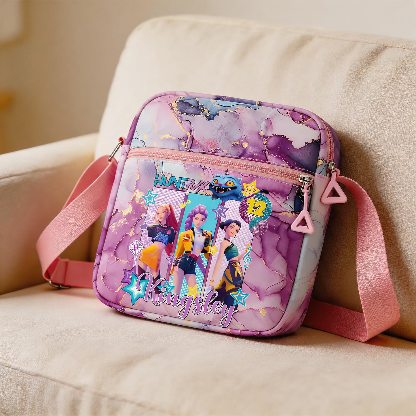 Kawaii K-pop Crossbody Bag with Adjustable Shoulder Straps, Cute Anime Shoulder Bag with Zipper, Cartoon Merch for Womens Birthday Gifts