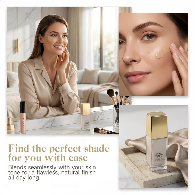 Color Changing Foundation for Mature Skin - 2-in-1 Hydrating Liquid | Lightweight, Natural Finish for All Skin Tones