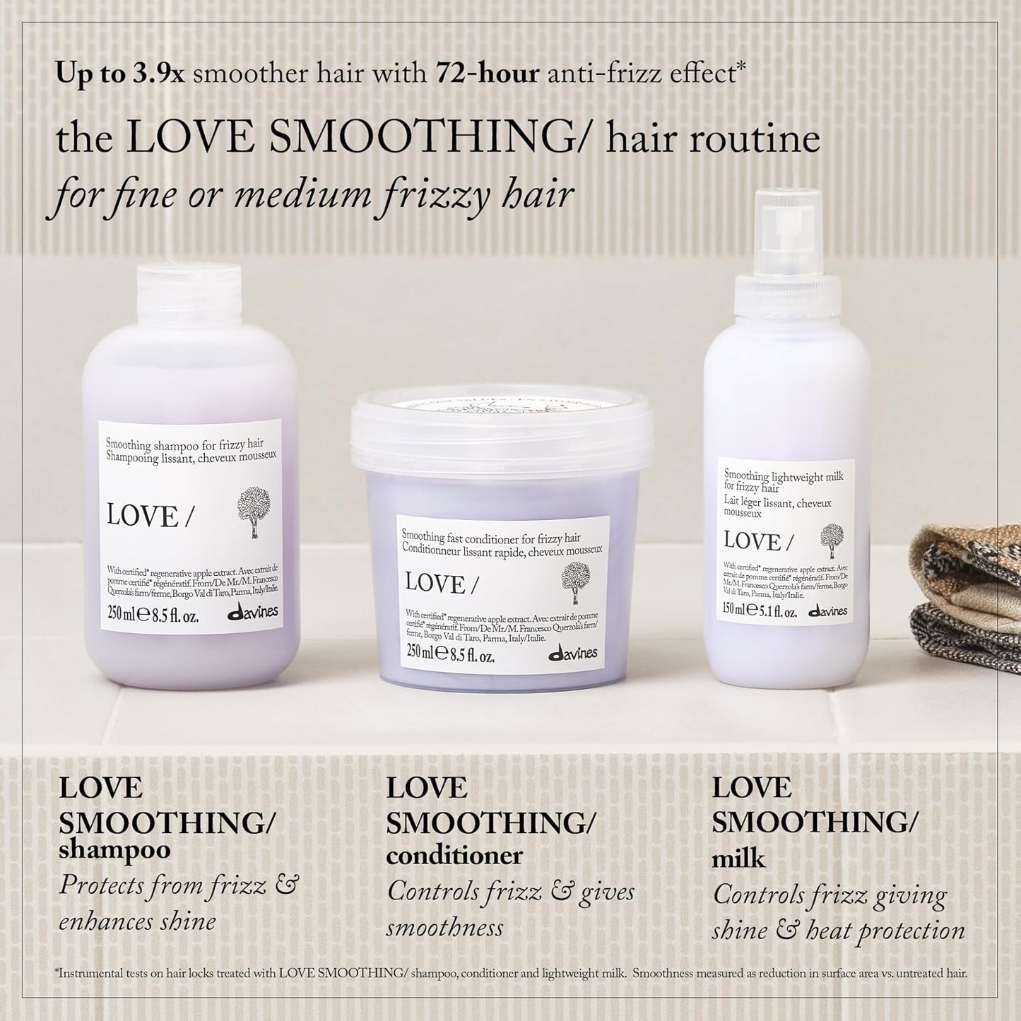 Davines LOVE Smoother Hair Milk - Anti-Frizz Leave-On Formula for Wavy & Coarse Hair | Moisturizes with Olive Extract