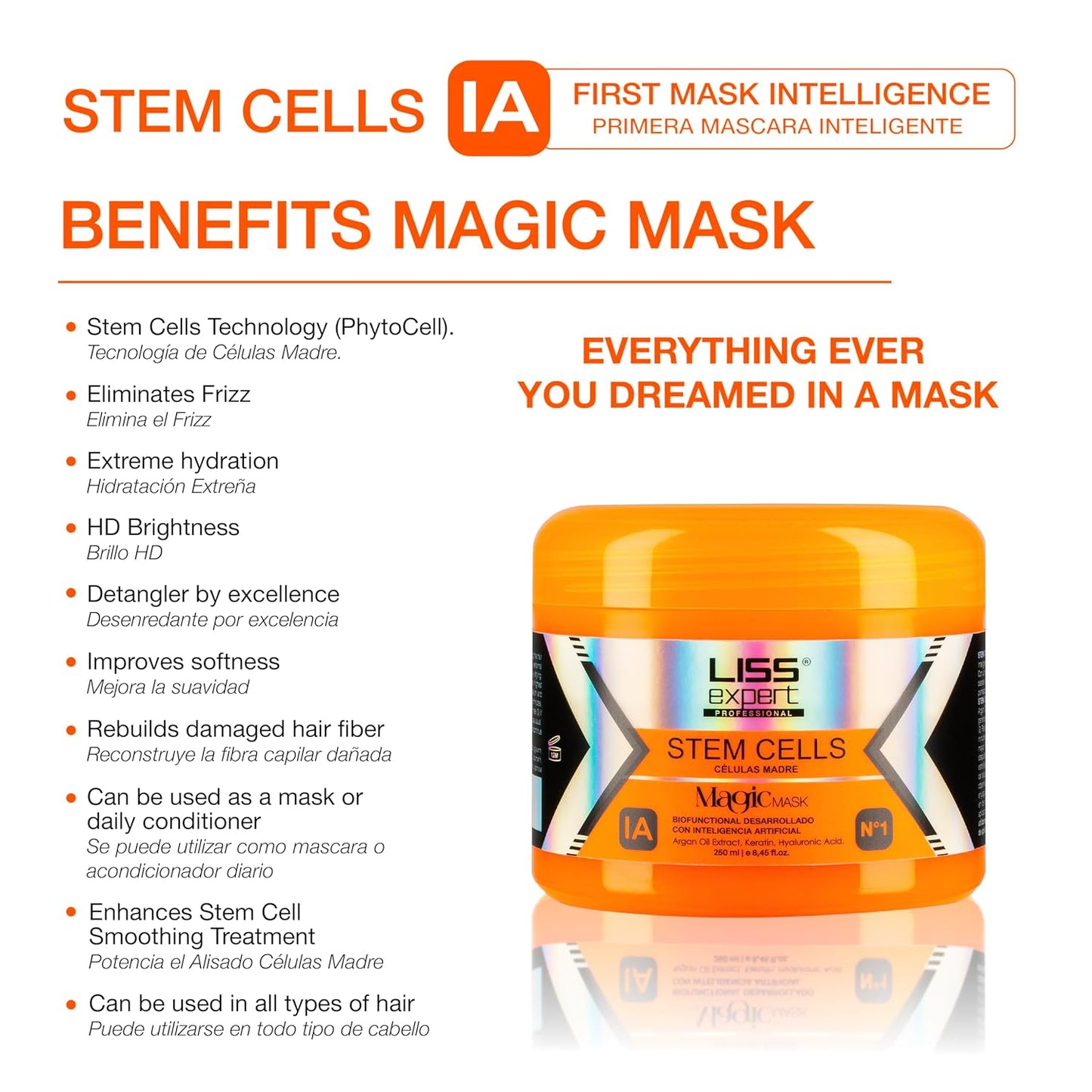 Liss Expert Magic Hair Mask - Argan Oil & Keratin | Frizz Control & Moisturizing | 8.45 oz