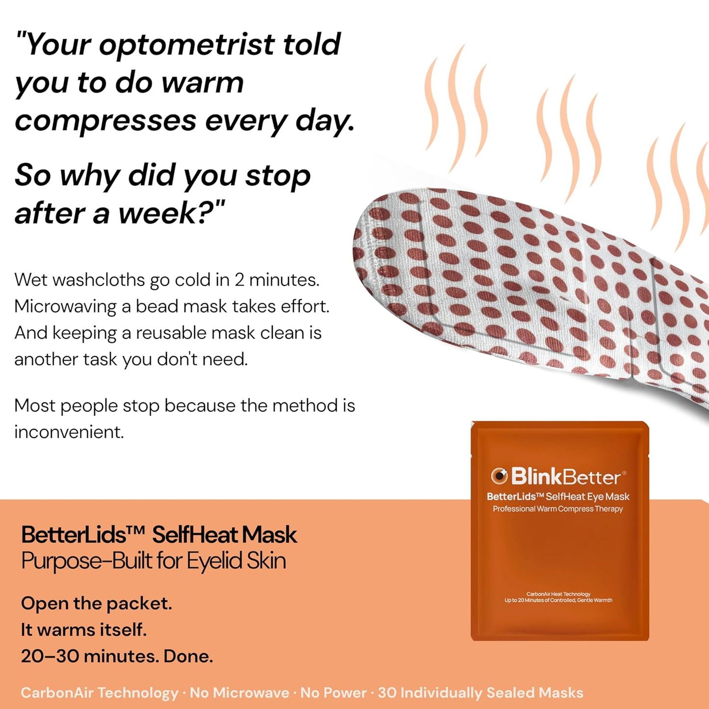 BlinkBetter Self-Heating Eye Mask - 30 Pack | Warm Compress for Dry Eyes & Eyelid Hygiene