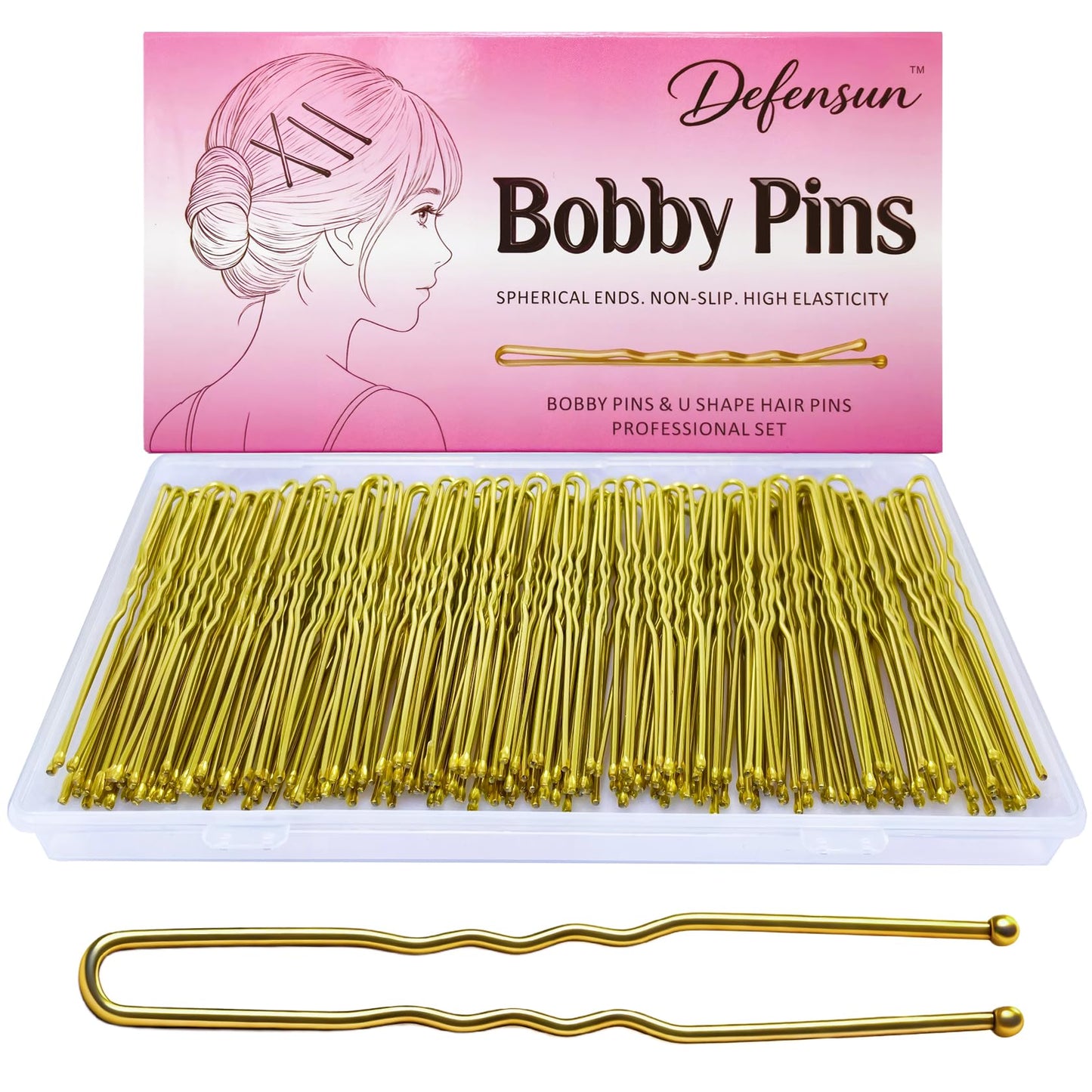 DEFENSUN 150 Pcs Blonde U-Shaped Thick Hair Pins, 2.75 Inch Gold Bun Pins for Women, Non-Slip Hairpins for Thick Curly Wig & Ballet Updos