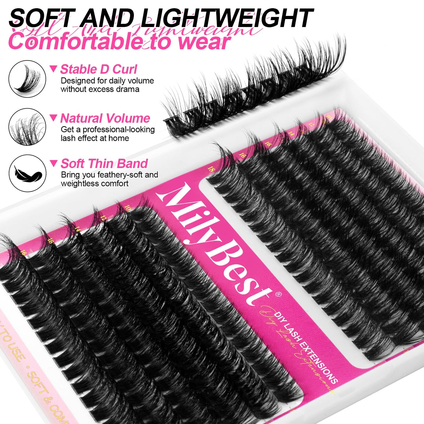 MilyBest Lash Clusters Kit Wispy, 10-18mm Fluffy Volume 80D 100D Eyelash Clusters D Curl - Reusable DIY Lash Extension Kit for Beginners, Thick Cluster Eyelash Extensions with Bond and Seal Tweezers
