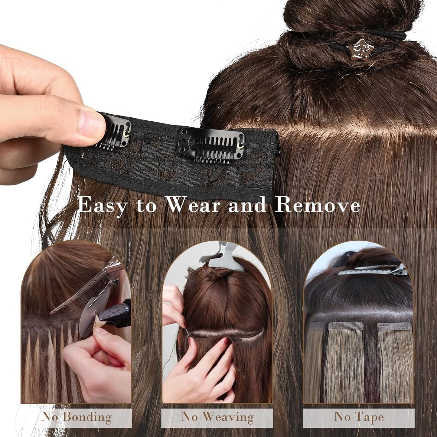 REECHO Clip-In Hair Extensions - 4PCS Natural Soft Synthetic Hairpieces for Women | Black