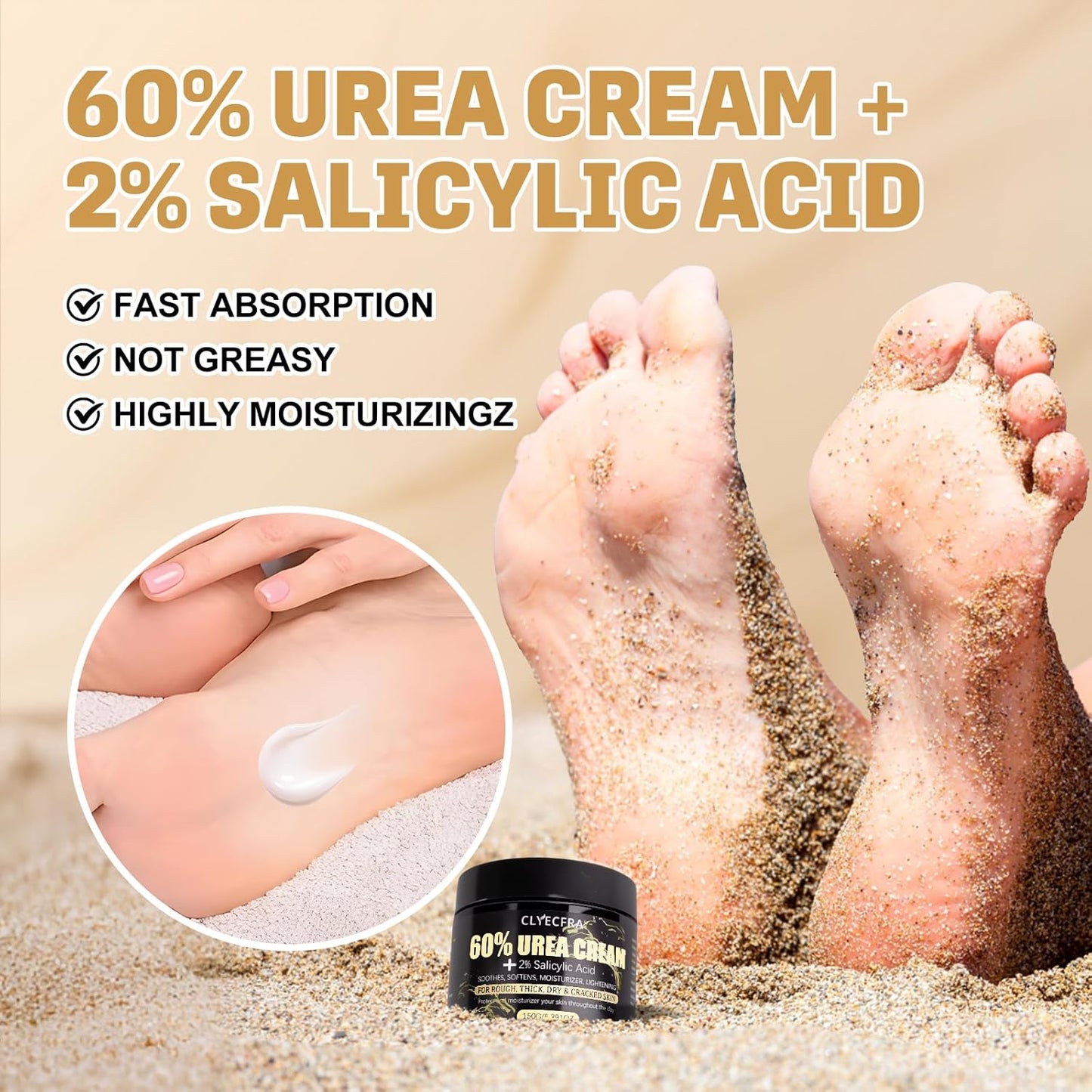 60% Urea Cream with 2% Salicylic Acid - Maximum Strength Moisturizer for Dry, Cracked Skin | 150g, Deep Hydration for Feet & Hands