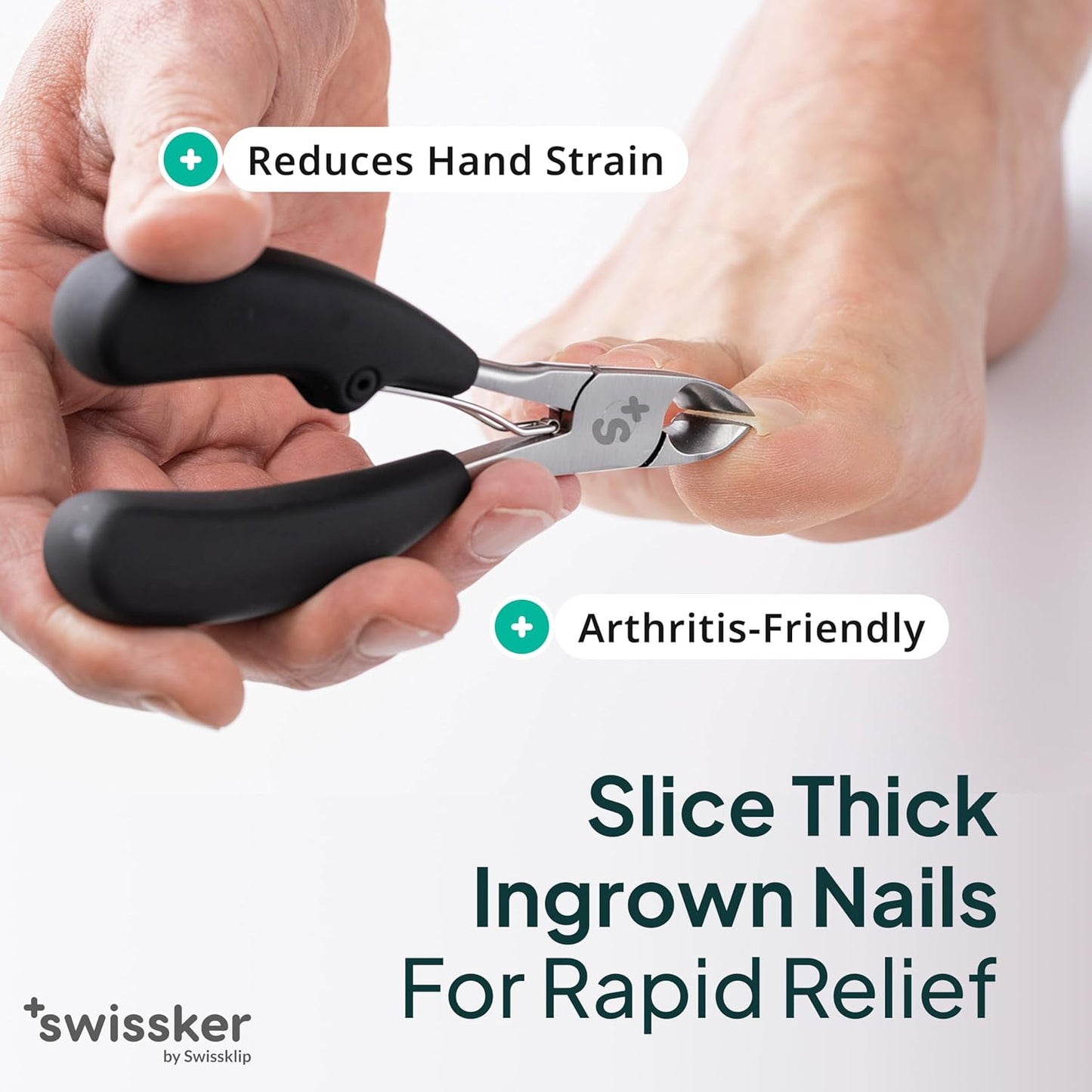 Swissker Heavy Duty Toenail Clippers - Ergonomic Large Nail Cutter for Thick Nails | Professional Long Handle for Seniors