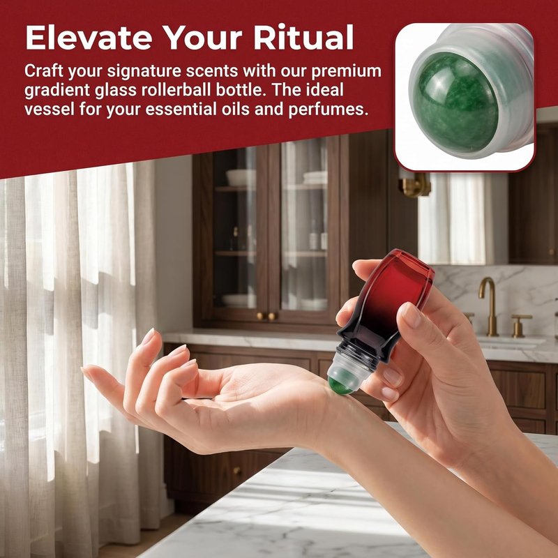 Rose Quartz Roller Bottle - 50ml Refillable Amber Glass Container | Leak-Proof Design with Green Pearl Rollerball