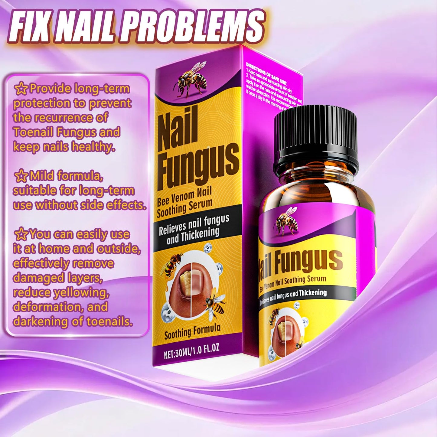 Toenail Fungus Treatment Extra Strength, Nature & Safe Bee Venom Nail Fungus Treatments for Toenail with Foot, Gently & Effectively Toe Nail Repair for Thick, Broken (30ml)
