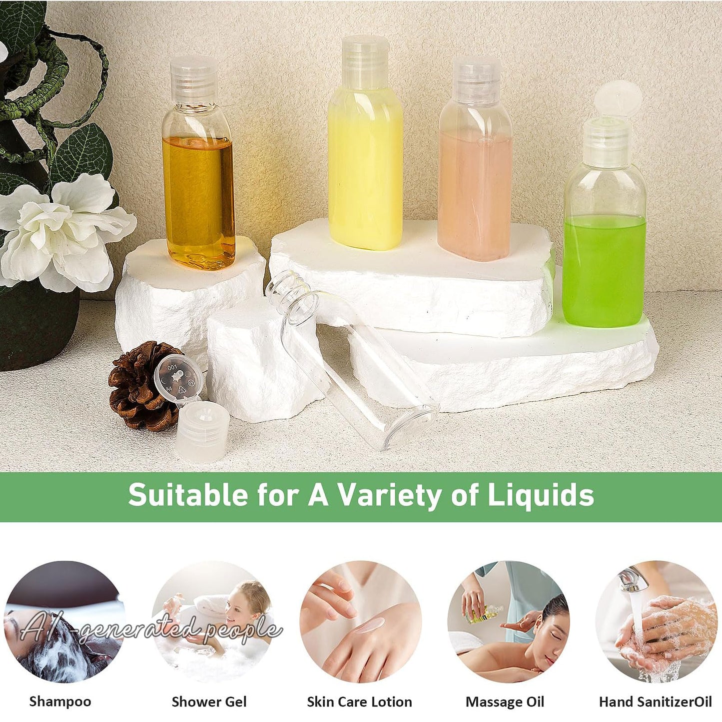 Wowang Travel Bottles for Toiletries 5 Pack 2oz TSA Approved Squeezable Travel Size Containers Leak-proof Shampoo and Conditioner Bottles Refillable Plastic Squeeze Bottle(Clear)