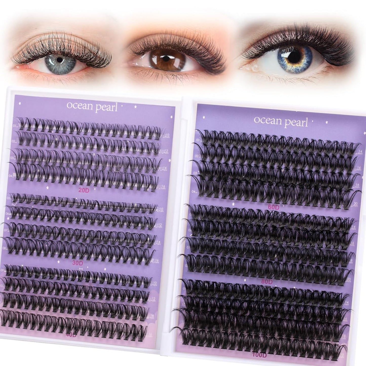 Ocean Pearl Lash Clusters - 320 Pcs 11-20mm Eyelash Extension Kit | 40D, 50D, 100D with Adhesive & Tweezers