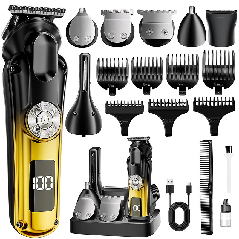 6-in-1 Hair Clipper Beard Trimmer for Men, IPX6 Waterproof Electric Shaver Razor&Cordless Hair Clipper Grooming Kit Hair Trimmer for Nose, Body, Face and Mustache, Gifts for Men