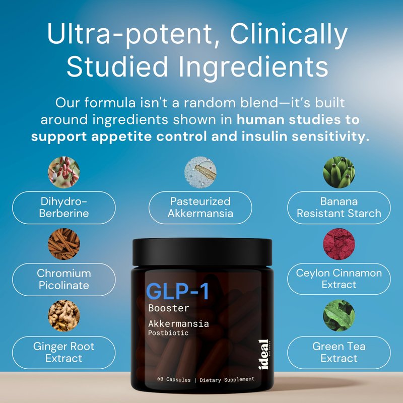 GLP-1 Booster with Akkermansia Muciniphila for Appetite Suppressant, Gut Health & Metabolism Support – Natural GLP1 Supplement with Dihydroberberine for Men & Women – Made in USA – 60 Capsules