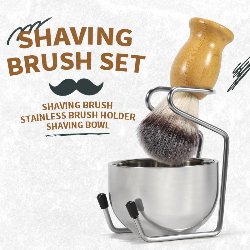 ÖkoStamm Shaving Brush and Bowl - Bamboo Shaving Brush for Men with Synthetic Badger Bristle, Starter Men’s Shaving Kit for Wetting Shave