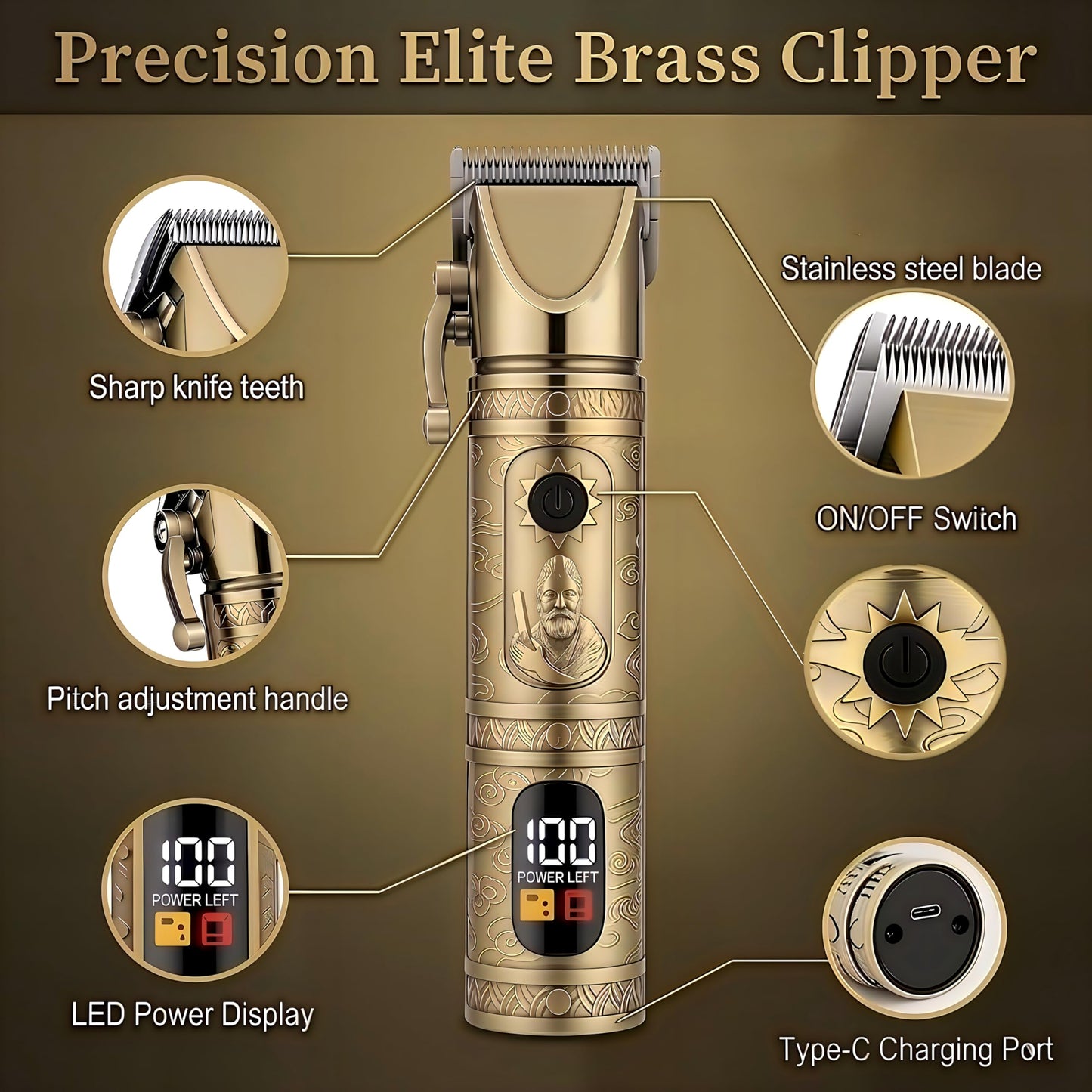 Hair Clippers for Men Professional, Beard Trimmer Kits & Sets, Cordless Mens Hair Trimmer, Electric Shavers, Haircutting Machine with LED Display (Bronze-3in1)