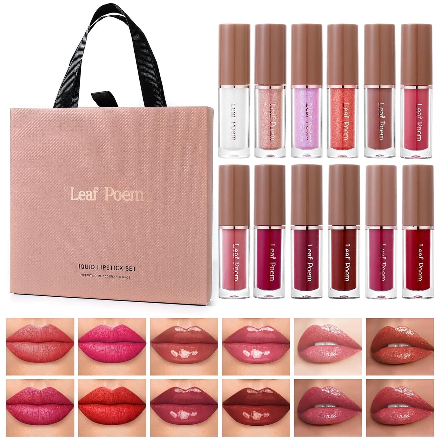 Liquid Lipstick Set - 12 Pcs Long-Lasting Matte, Glossy & Glitter Lip Gloss | Waterproof Makeup for Women