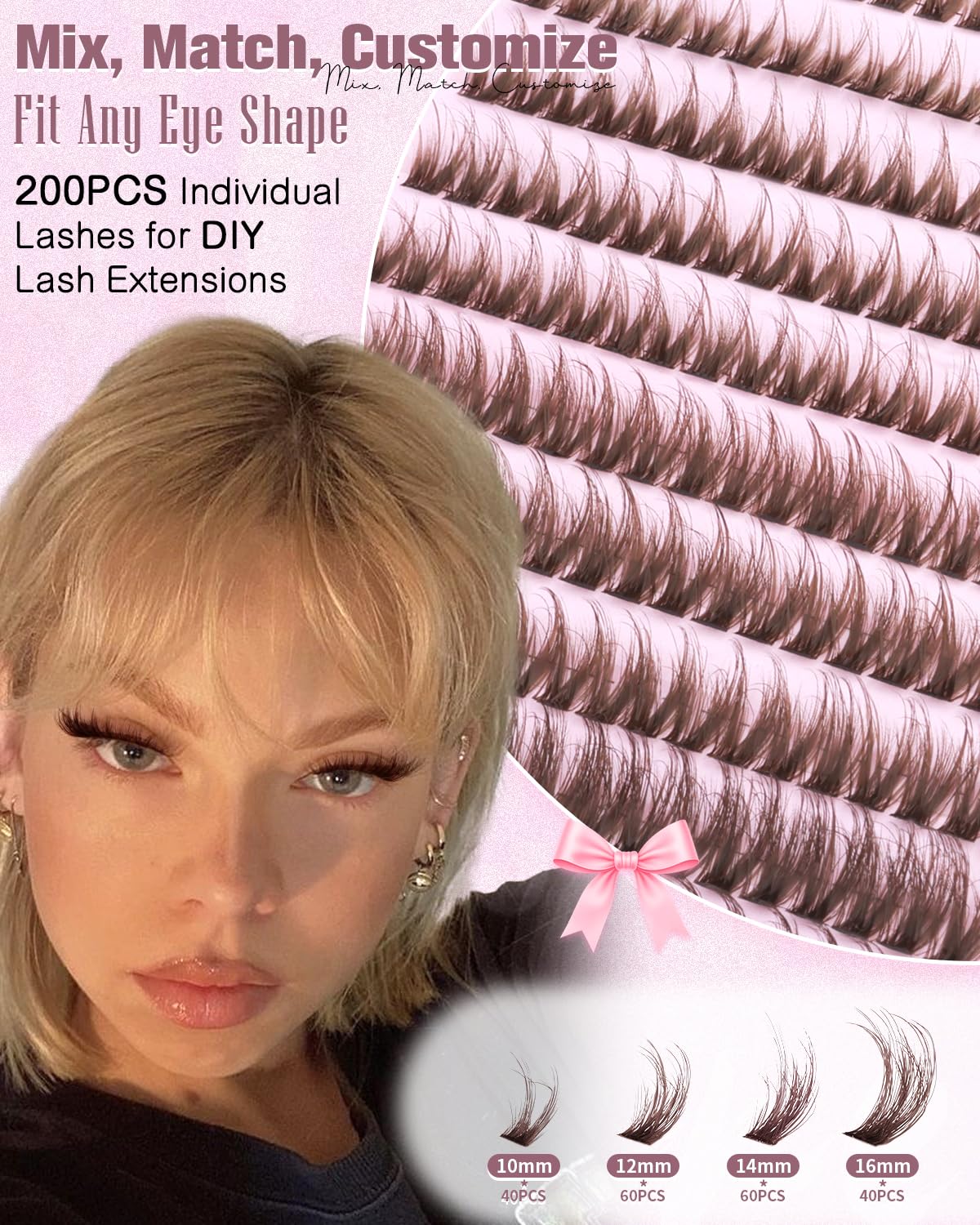Fluffy Brown Lash Clusters - Natural 10-16mm Eyelash Extensions | Wispy Dark Brown Individual Lashes with Soft Band
