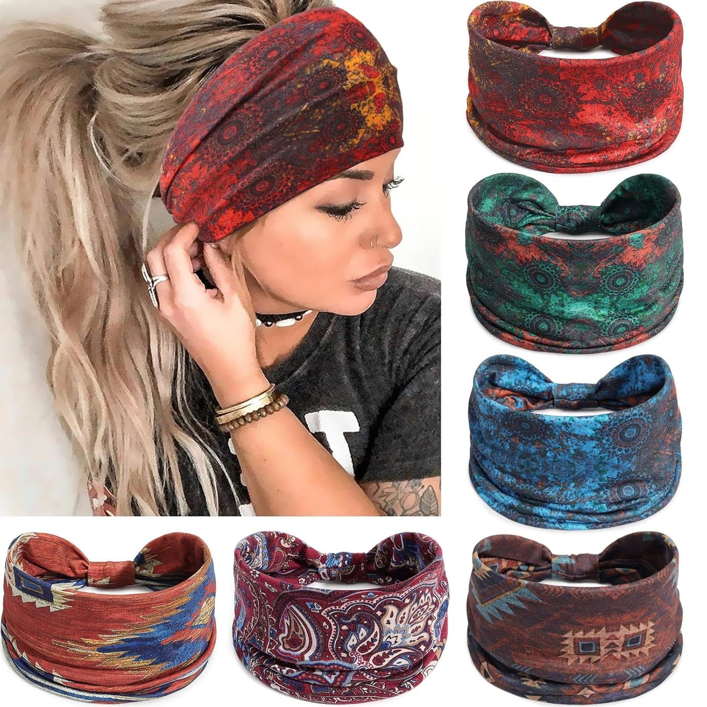 Wide Headbands for Women - No Slip Knotted Turban Hair Accessories | Dark Green Boho Style