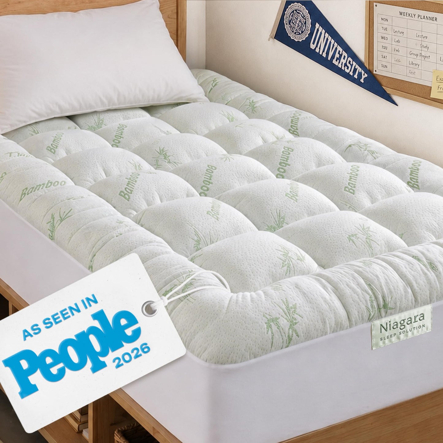 Niagara Sleep Solution Ultra Soft Twin XL Size Mattress Topper - Rayon Derived from Bamboo Pillow Top Mattress Pad for Back Pain Relief - Naturally Cooling for Hot Sleepers, Green