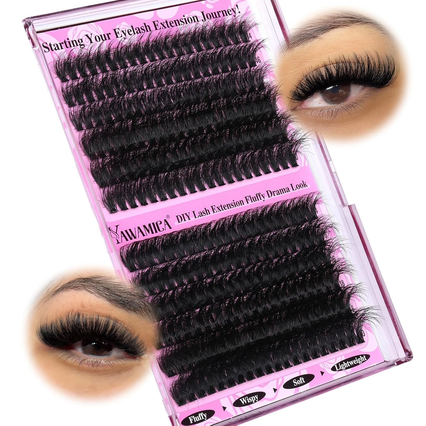 Fluffy Lash Clusters - 10-14mm D Curl Individual Eyelash Extensions | Thick 200D Volume for Soft Glam