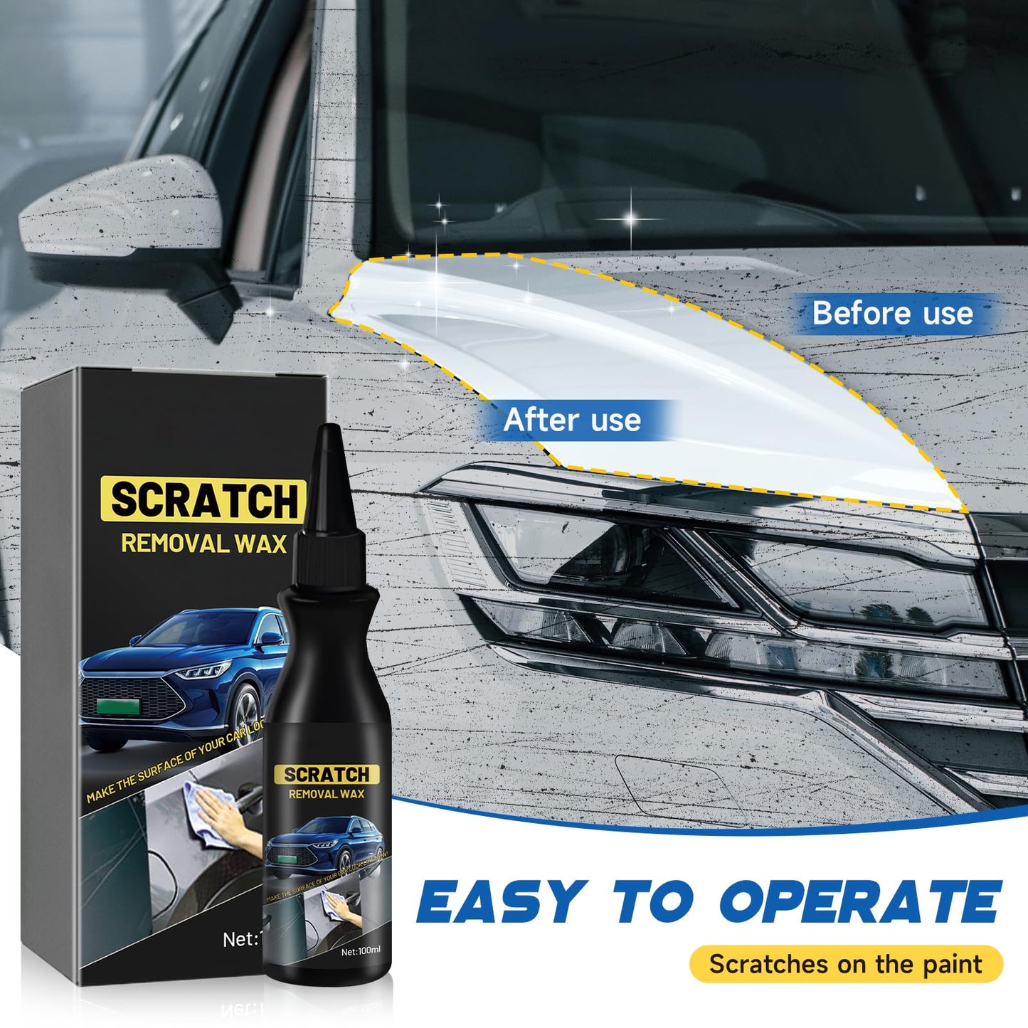 Car Scratch Repair Paste, Car Scratch Repair Paste Polishing Wax,120ml Car Scratch Remover,Car Paint Scratch Repair Wax, Car Cleaning Kit with Wipe & Sponge, for Slight Scratches (1PCS)