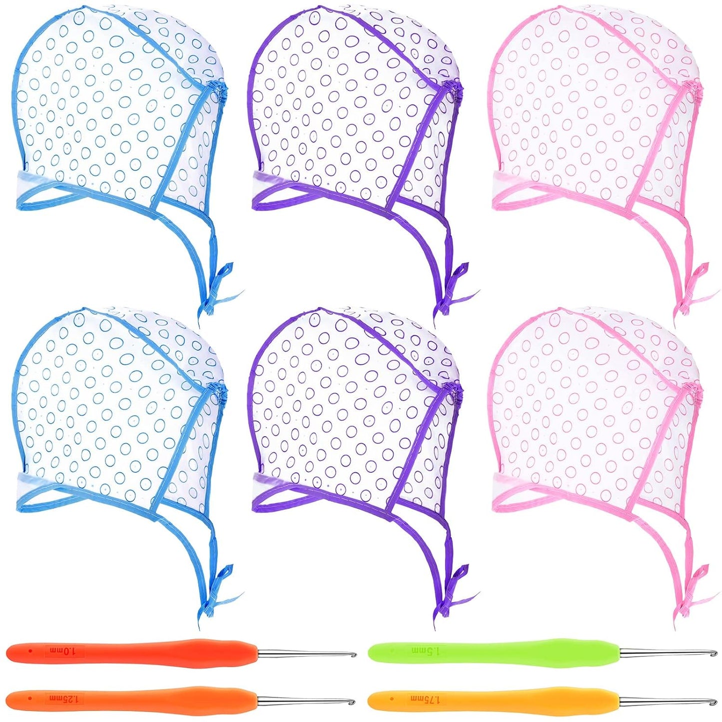 Highlight Hair Cap Set - 6 Pieces Hair Coloring & Frosting Caps with 4 Needles | Purple/Blue/Pink