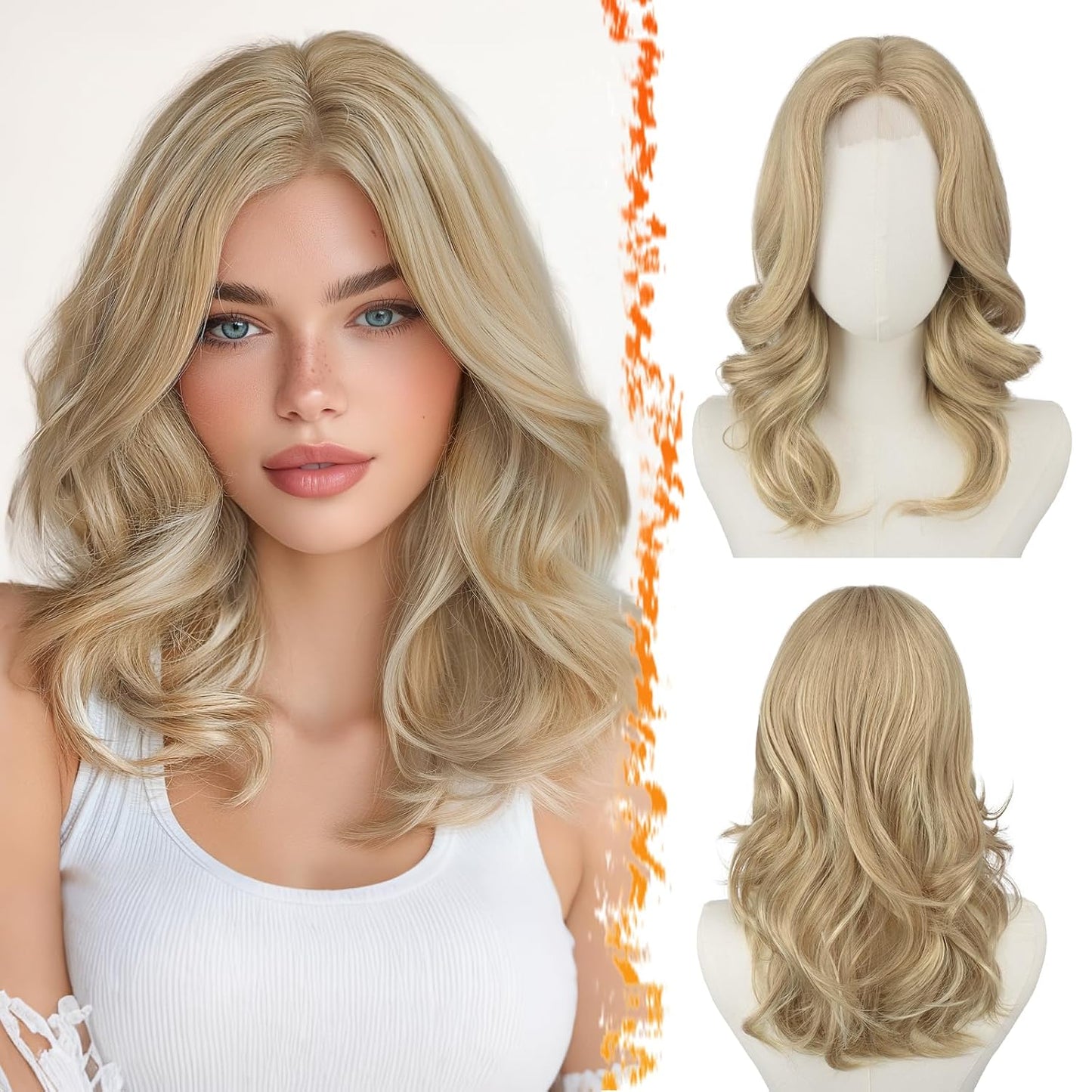 Short Wavy Layered Ash Blonde Wig | Shoulder-Length Body Wave with Face-Framing Bangs