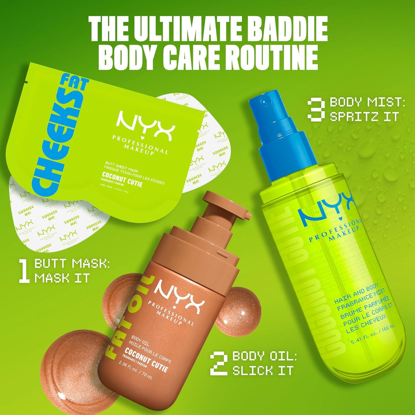 NYX Fat Oil Fragrance Mist - Coconut Cutie Hair & Body Spray | Vegan, Long-Lasting 2.7 fl oz
