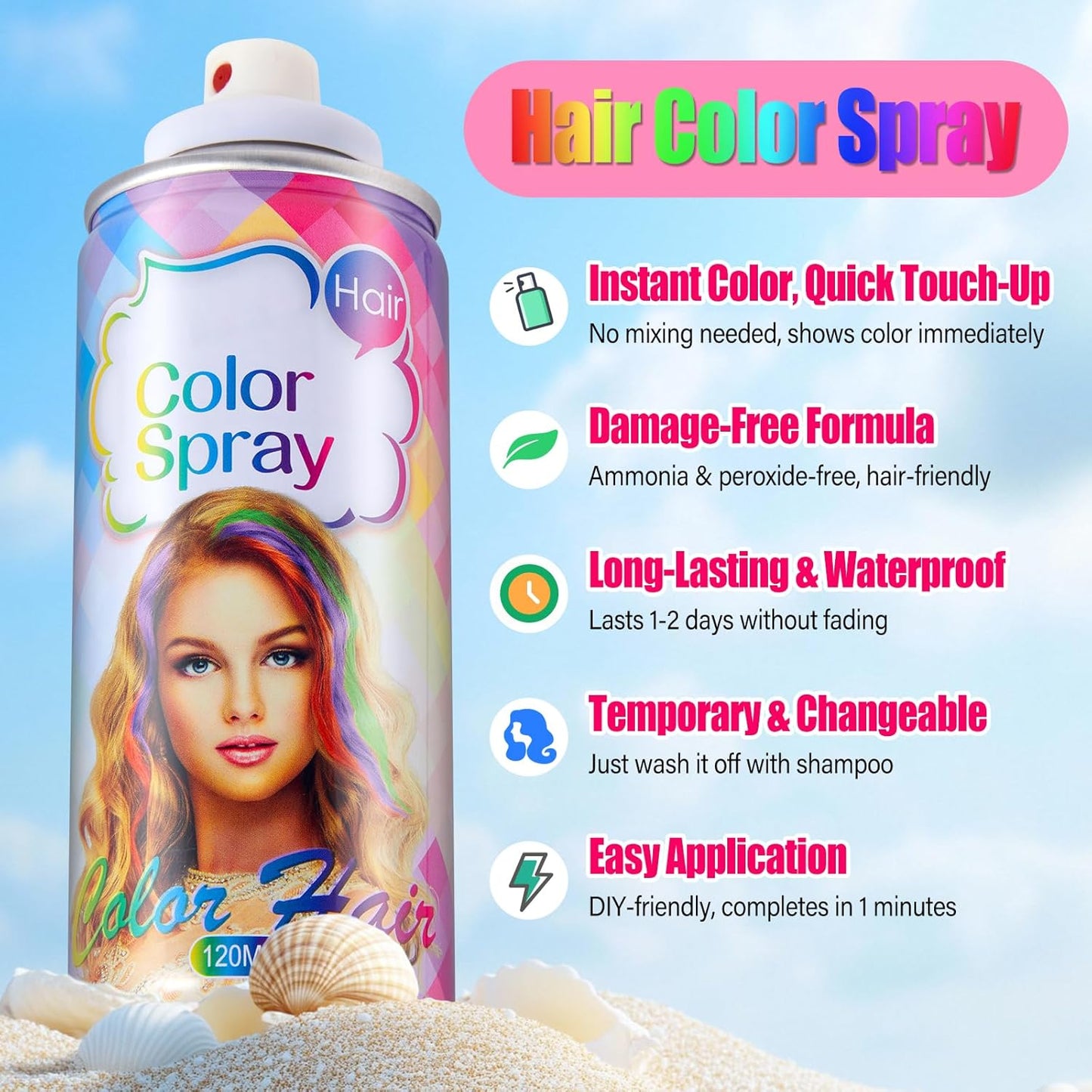 Red Temporary Hair Color Spray - Washable One-Day Use Hair Dye for Kids & Adults | Perfect for Cosplay, Halloween & Parties (4.06oz)