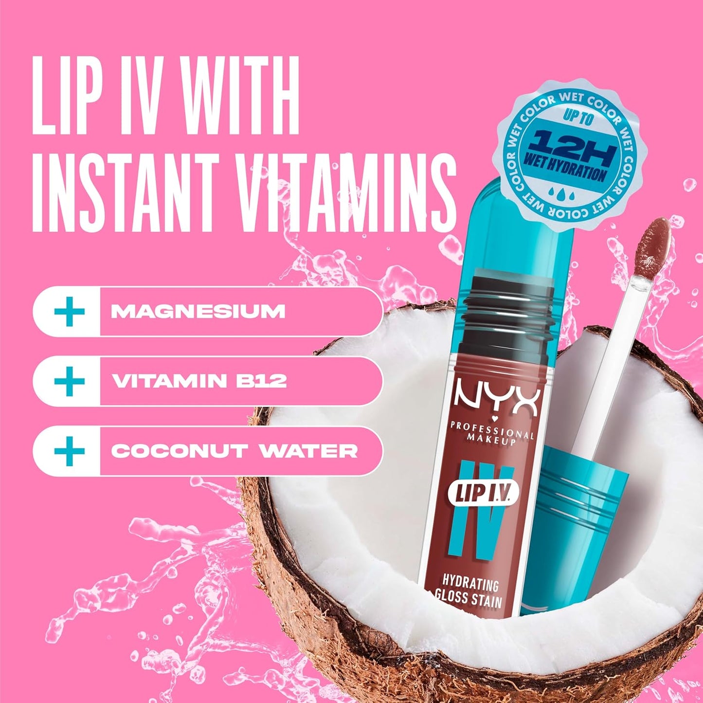 NYX Lip IV Hydrating Glossy Lip Stain | Long-Lasting Vegan Formula with 12 HR Hydration - Hydra Honey (Brown)